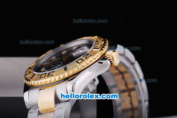 Rolex Yacht-Master Automatic Movement Two Tone Strap with Black Dial and Gold Bezel - Click Image to Close
